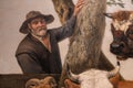 Close-up shepherd, painting the young bull, by Paulus Potter